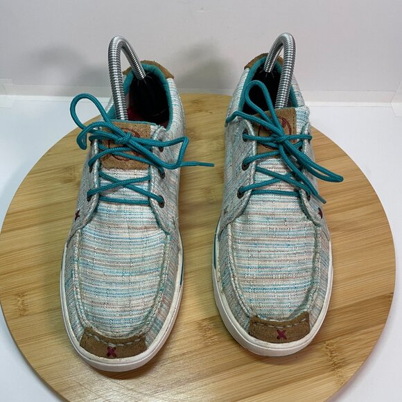 Twisted X Women 7 Blue White Hooey Loper Shoes Moc Toe Casual Lace Up Western - Picture 6 of 9